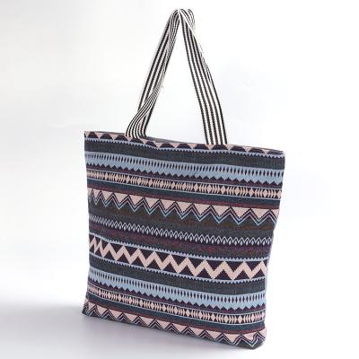 China Super Soft Printed Fashion Large Capacity Canvas Bag Leisure Shopping Bag Hemp Rope Beach Bag for sale