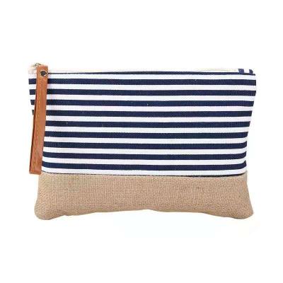 China Fashion Women's Fashion Travel Women's Travel Print Stripe Pocket Small Makeup Striped Stereo Canvas Cosmetic Pouch Cosmetic Bag for sale