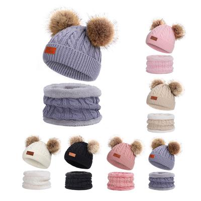 China Hot Selling Picture Colors Kids Baby Pom Cotton Boys Girls Knit Winter Hat And Scarf Set for sale