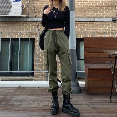 China KHG8704 Anti-Static 2019 Autumn Fashion Women High Waist Multi Pocket Casual Cargo Stretching Pants for sale