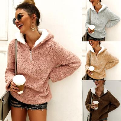 China Autumn And Winter Zipper Pocket Collar Loose High Ladies Casual Sweatshirt Viable Women for sale