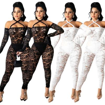 China Anti-wrinkle best-selling lace halter donna abbigliamento woman bodycon overalls rompers womens one piece jumpsuit for sale