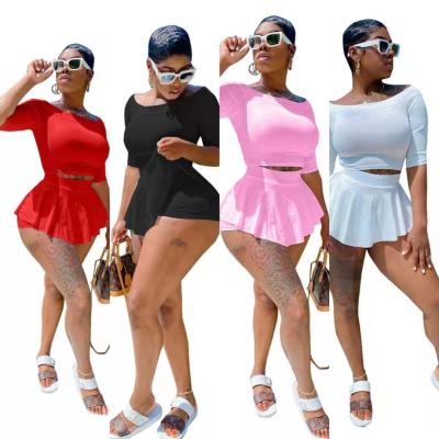 China Sporty casual suit 3xl solid color new STREETWEAR short skirt fashion sportswear plus size two piece sets summer short sets for women 2021 for sale