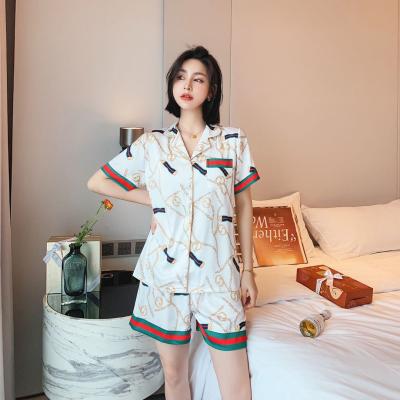 China QUICK DRY Short Sleeve Pajamas Spring Women Summer Silk Pajamas Set Plus Size 3XL 4XL 5XL 85kg Pijama Sleepwear Silk Pajamas Nightgowns Set for sale