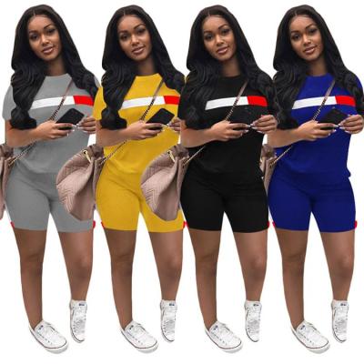 China Fashionable Casual Comfortable Anti-pilling 2 Piece Set Women Clothing Side Stripe Women 2 Piece Sports Short Set for sale