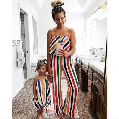 China New Style Breathable Casual Simple Stripe Overalls Baby Strapless 3xl Suit Plus Size Overalls Parent-child Outfit for sale