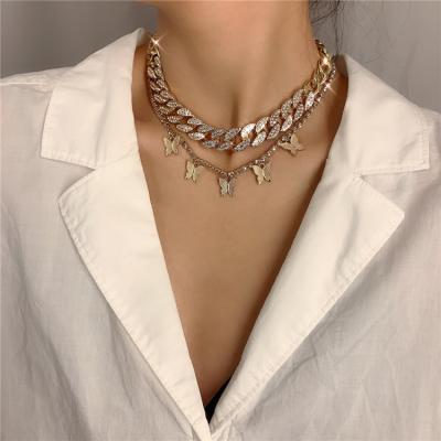 China FASHIONABLE Silver Stainless Steel Gold Neck Chain Diamond Cuba Necklace for sale