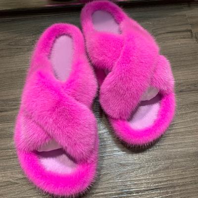 China Luxury Mink Fur Shoes Ladies High Quality Fur Slippers Fashion Trend Mink Fur Shoes 100% for sale