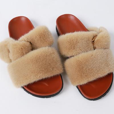 China High Quality Girls Real Mink Fur Flat Slides Real Fur Slides Ladies Fur Slippers For Women Outdoors for sale