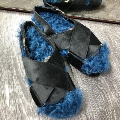 China High Quality Real Lamb Fur Flat Women Sandals Lady Fashion Fur Flat Sandals for sale