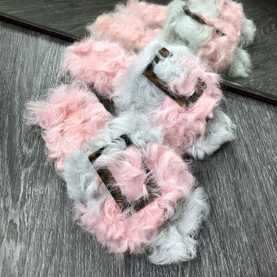 China High Quality Warm Flat Fur Slides For Women Girls Lamb Fur Real Slides Ladies Real Fur Slippers Outdoors for sale