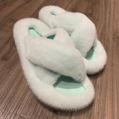 China Fashion Trend Real Fur Outdoor Flat Slippers Women's Mink Fur Shoes for sale