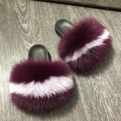 China Real Fox Fur Kid Raccoon Fur Flat Natural Kids Slippers Slides Little Girl Fluffy Slides Outside for sale