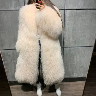 China 2021 Warm Women's Long Fur Coat Outerwear Anti-Shrink Winter Ladies Mongolia Sheep Fur Jacket Outerwear for sale