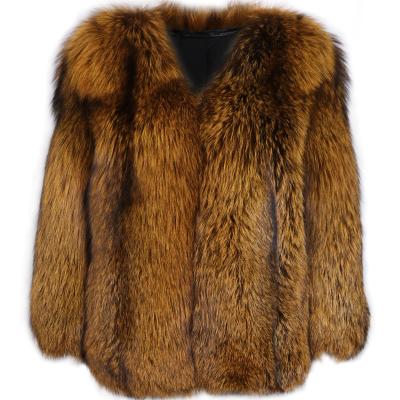 China Women Anti-Shrink Full Skin Real Fox Fur Coat Red Fox Fur Coat Ladies Thick V-Neck Long Sleeve for sale