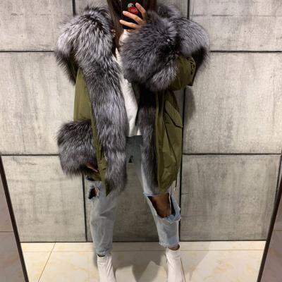 China Natural real fox raccoon fur parka winter warm women thick long fur ladies thick parka for sale