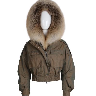 China Women's Real Fur Parka Ladies Red Fox Fur Hooded Short Jacket Anti-Shrink for sale