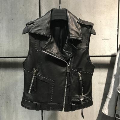 China Breathable Black Leather Sheepskin Vest Women Biker Biker Women Leather Vest for sale