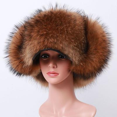 China breathable & Real Fox Snow Warm Raccoon Fur Hats Women Winter Earflap Ski Hat Unisex Fur Waterproof for sale