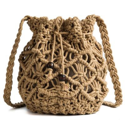 China Handmade Purse Bag Cotton Rope Cross Woven Lady's Macrame Shoulder Bags Fashion Reminder Mealtime Crochet - Body Purse for sale