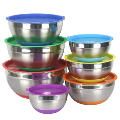 China Sustainable CYX Nesting Salad Bowl Stainless Steel Non-Slip Mixing Bowl Set With Airtight Lids for sale