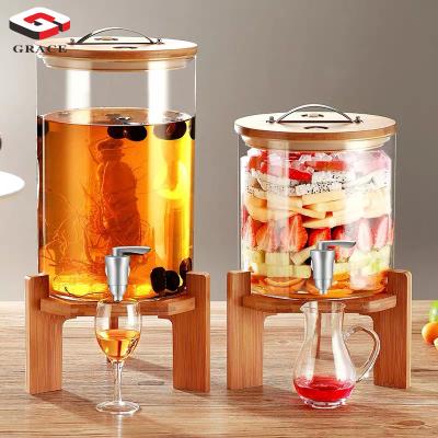 China Hotel Wholesale Glass Juice Drinking Dispenser With Stainless Steel Wooden Tap Commercial Automatic Beverage Coffee Machine For Sale for sale