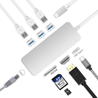 China Aluminum Alloy Most Popular 8 in 1 Mac Book Pro Hub Supper Speed ​​Type C Hub with HD-MI 3*USB 3.0 RJ45 Gigabit Ethernet +SD/TF Card Reader for sale