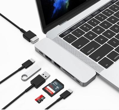 China Aluminum Alloy Thunderbolt 3 7 in 1 with 4K HD MI PD*2 SD/TF USB 3.0*2 Card Reader for Macbook Pro USB HUB 7 port for sale