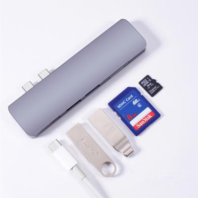 China 2019 Best Selling Aluminum Alloy Dual USB USB 3.0 Hub 5 Ports With USB3.0*2+SD+TF+Thunderbolt3 For Mac Book Accessories for sale