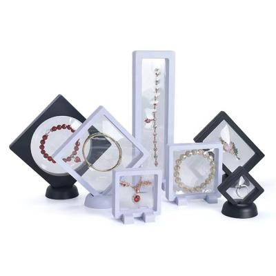 China 3D Storage Clear PE Film Frame Pearl Necklace Bracelet Acrylic Jewelry Organizer Black White Floating Acrylic Box Display for sale