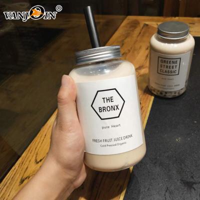 China Hot Selling Eco-friendly Plastic Cylinder Beverage Bottle For Cold Bubble Boba Tea Juice With Aluminum Hole Lid for sale