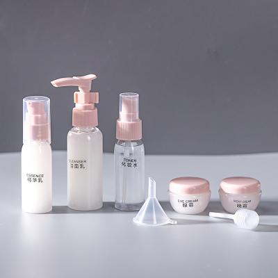 China Plastic Travel Face Care /hair/body Lotion 50ml PET Bottle Kit Plastic Cosmetic Travel Suit 5 Pieces Bottle Set for sale