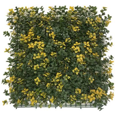 China 2021 Style Boxwood Grass Hedge Leaf Eco-friendly Fake Top Artificial Synthetic Wall Yellow Plant Fence for sale