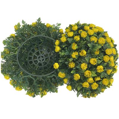 China Minimalist High Quality Artificial Grass Ball With Yellow Rose Flower Garden Decoration for sale