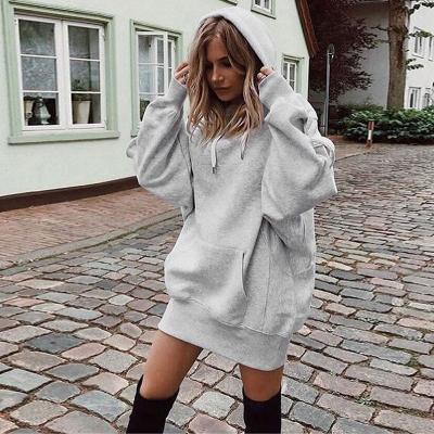 China 6953 Other Hot Sale Oversized Women Shear Solid Color Long Sleeve Knee Length Pullover Hoodie Dress for sale