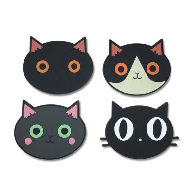 China Hot Stocked Sales Cartoon Cat Coasters Insulated Creative Tea Cup PVC Cup Soft Rubber Mat for sale