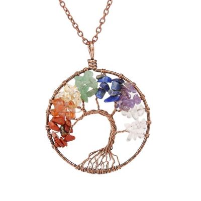 China Natural Colorful Crystal Tree Necklace New Handmade Bronze Curved Stone Amazon Handmade Bronze Hot Sale for sale