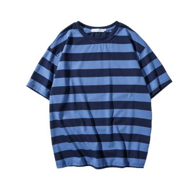 China Hong Kong Style Youth Casual Anti-Wrinkle Round Neck Wild Striped T-shirt Men's Simple FB Harajuku Tee Summer Short Sleeve for sale