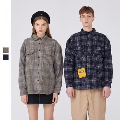 China Autumn New Plaid Hong Kong Style Anti-pilling Couples Literary Shirt Men And Women Korean Thickened Hole Central Institute Of Statistics Casual Loose Jacket for sale