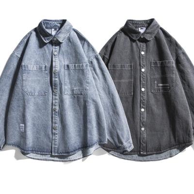 China 2021 Student Trend Couple Sustainable Denim Shirt Male Cotton Long Sleeve Coat Men Soft Neutral Tops Mens for sale