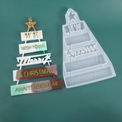 China Sustainable Resin Silicone Mold DIY Christmas Tree List Mold, Used For Christmas Decoration Door Wall Houses (Merry Christmas Style) for sale