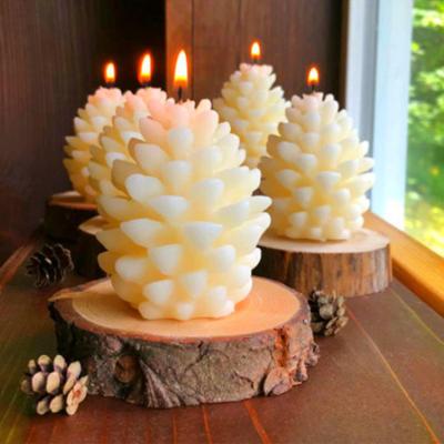 China Diy Christmas 3D Aromatherapy Candles Handmade Beeswax Pinecone Candle Silicone Mold Viable Candle Making Moud for sale