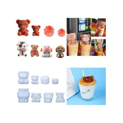 China Viable Ice Cream Silicone Mold 3D Bear Rose Ice Cube Tray Coffee Chocolate Wine Ice Cube Maker Mold For DIY Popsicle Tool Mold for sale