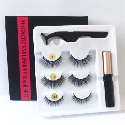 China Qingdao Handmade Thick Band Group The Full Lashes Mink Eyelash Magnetic Eyelashes Set With Eyeliner And Tweezers for sale