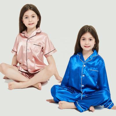 China QUICK DRY in stock kids classic white solid color silk satin pajama sets pajamas for kids for sale