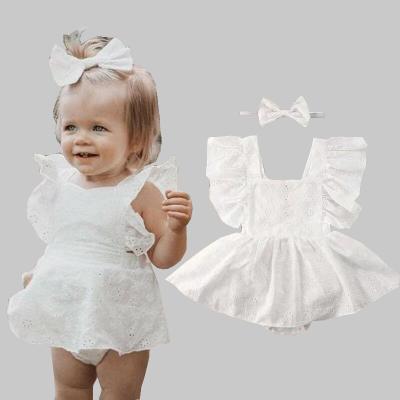 China Lace Summer Newborn Infant Toddler Clothes Floating Sleeves Lace Up Babies Rompers for sale