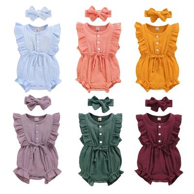 China Hot Summer Newborn Baby Overalls Sleeve Ruffle Romper 100%Cotton Baby Clothes Ruffle Baby Style Clothes Set for sale