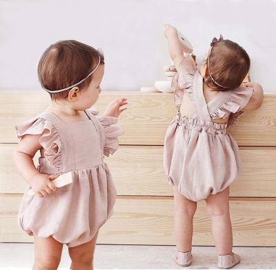 China Ruffle Toddler Girl Clothes Summer Baby Clothes Cute Cotton Girl Overalls Ruffle Baby Soft Canvas Romper For Newborn for sale