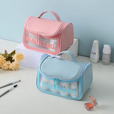 China Waterproof Portable Clear Zipper Zipper Fashion PVC Travel Storage Pouch Transparent Cosmetic Organizer Cosmetic Toiletry Bag With Handle for sale