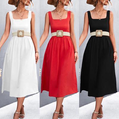 China New Summer Strapless Neck Dress Women's Sexy White Elegant Dresses A Line Slim Backless Luxury Square Simple Breathable Casual Dress for sale